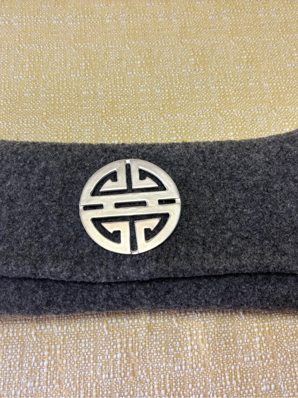 Sarah Oliver numbered  Charcoal Gray Wool purse with Silver Medallion.